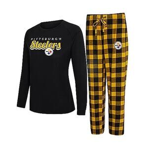 NFL Womens Long Sleeve Tee & Flannel Pajama Set Size XXXL Yellow Black Lounge